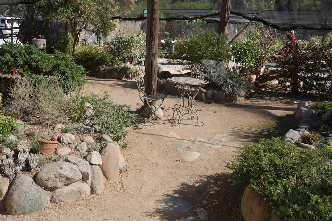 Decomposed granite patio area at Tree of Life Nursery in San Juan Capistrano.